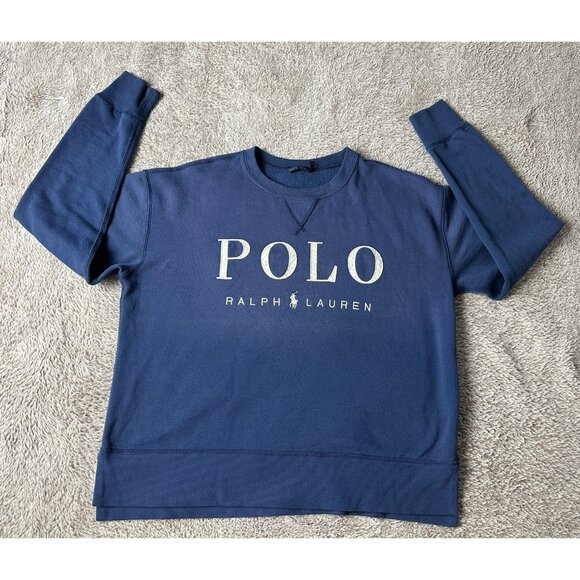 Polo Ralph Lauren Horse Logo Blue Fleece Lined SO SOFT Sweatshirt Size M - Picture 4 of 14